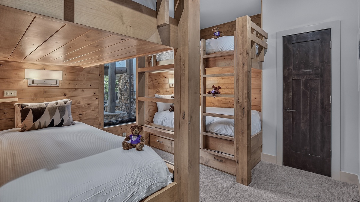 Bedroom 3, Lower Level - Bunk room with queen-over-queen bunk bed and XL twin-over-XL twin bunk bed