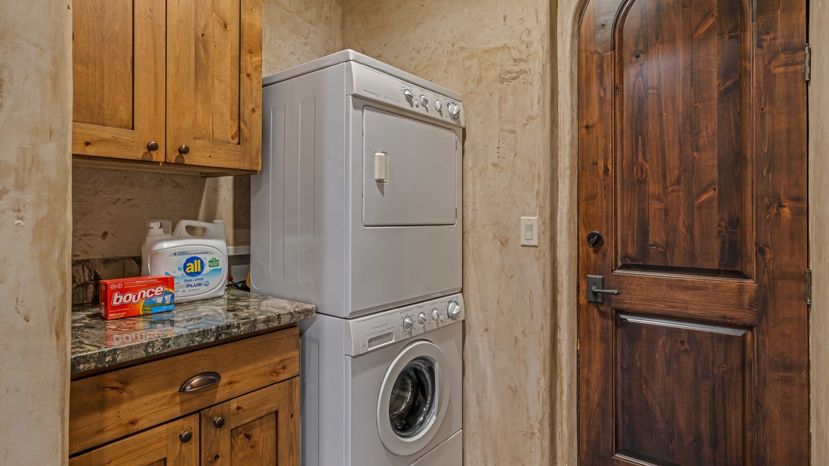 Laundry room on main level, adjacent to ski storage room