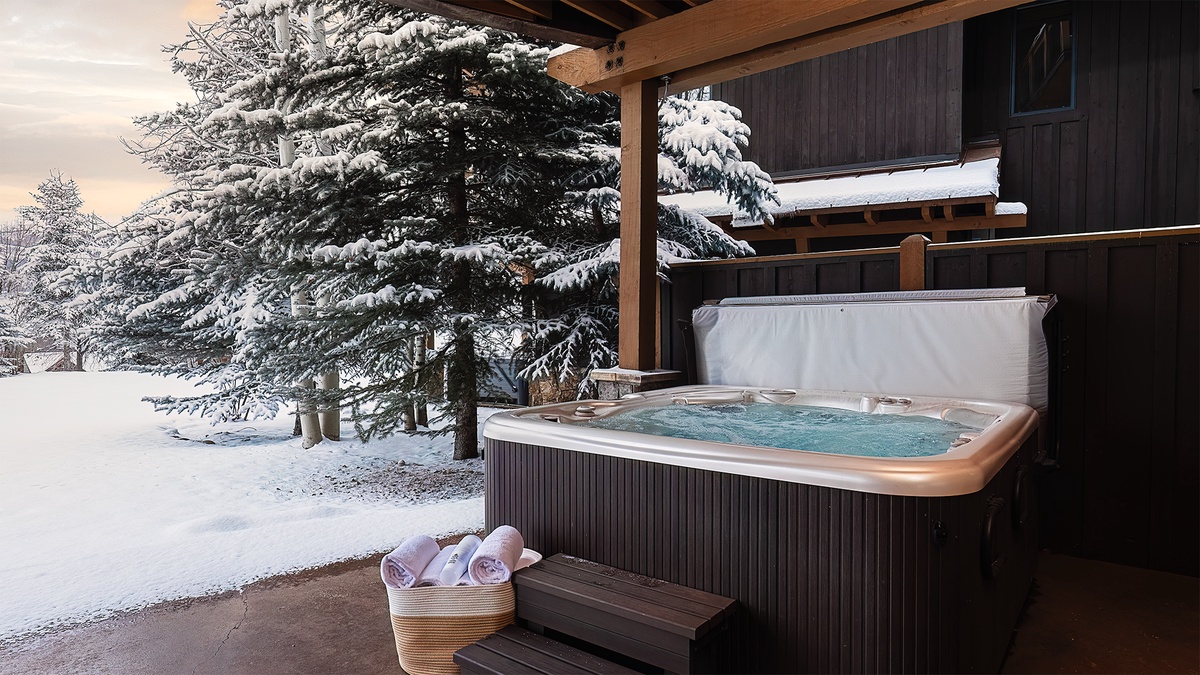 Hot Tub, Lower Level - Private outdoor hot tub surrounded by trees