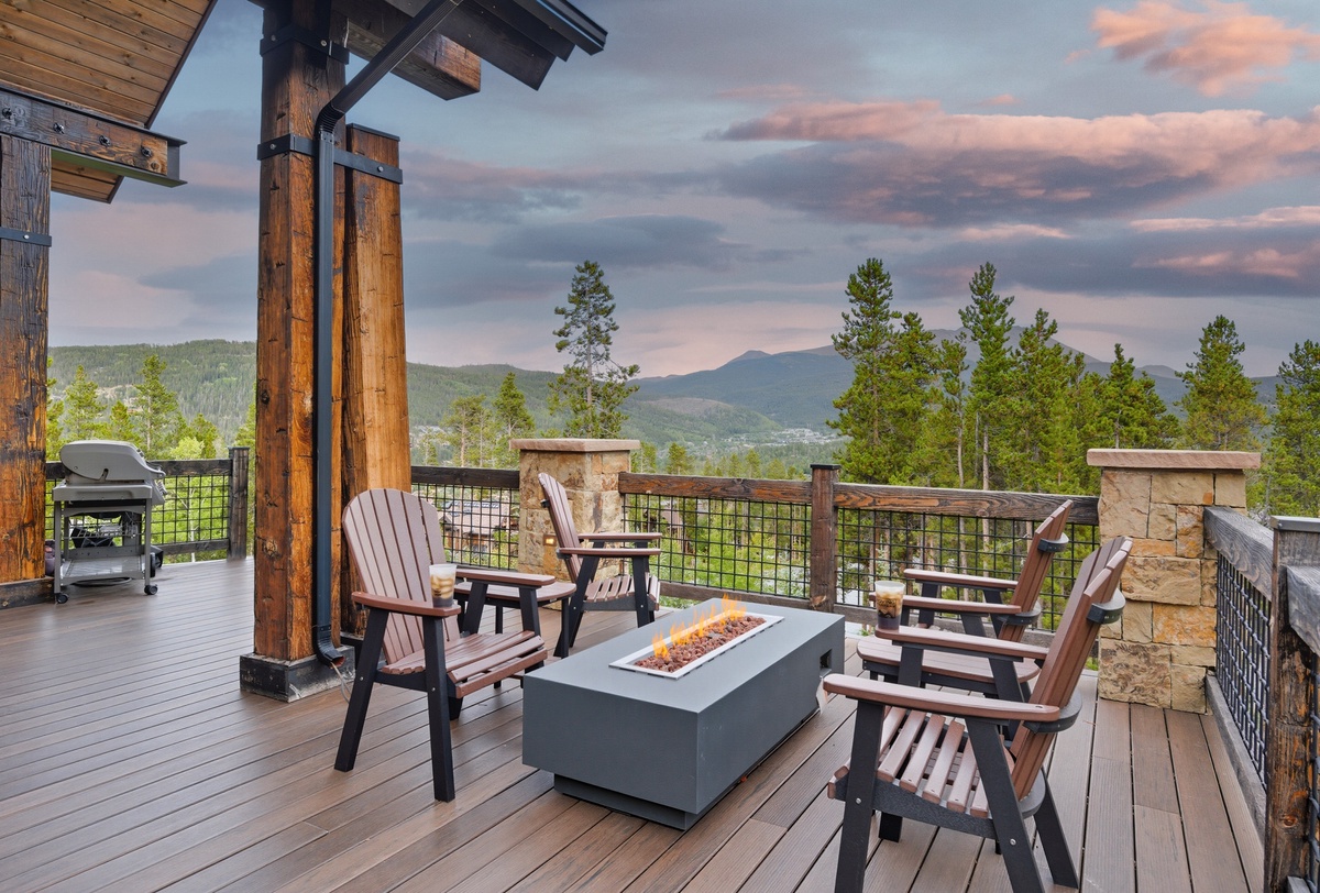 Deck, Upper Level - Firepit seating with mountain backdrop