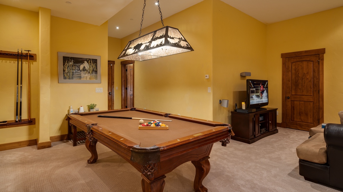 Family room with billiards on lower level