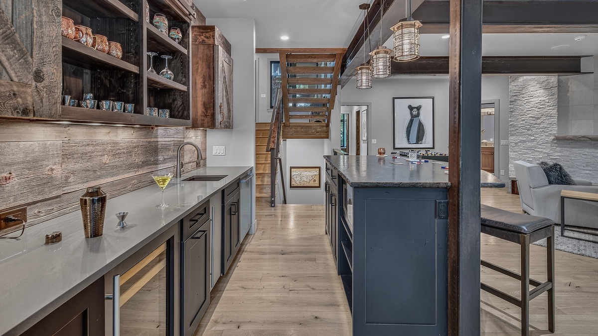 Wet Bar, Lower Level - Cabinetry with beverage refrigerator