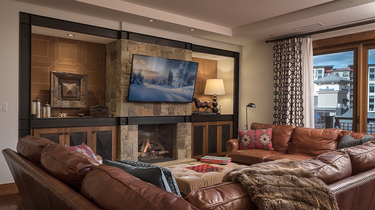 Great Room, Main Level - With fireplace and TV