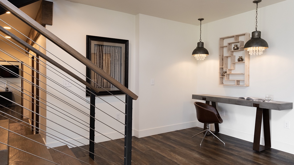 Lower level family room with desk