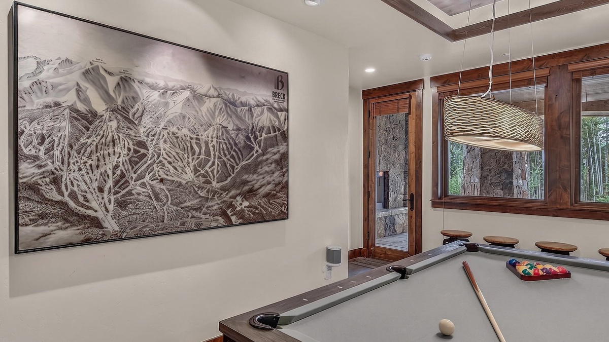 Recreation Room, Lower Level - Pool table with trail map artwork