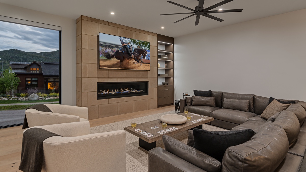 Great Room, Main Level - With fireplace and TV