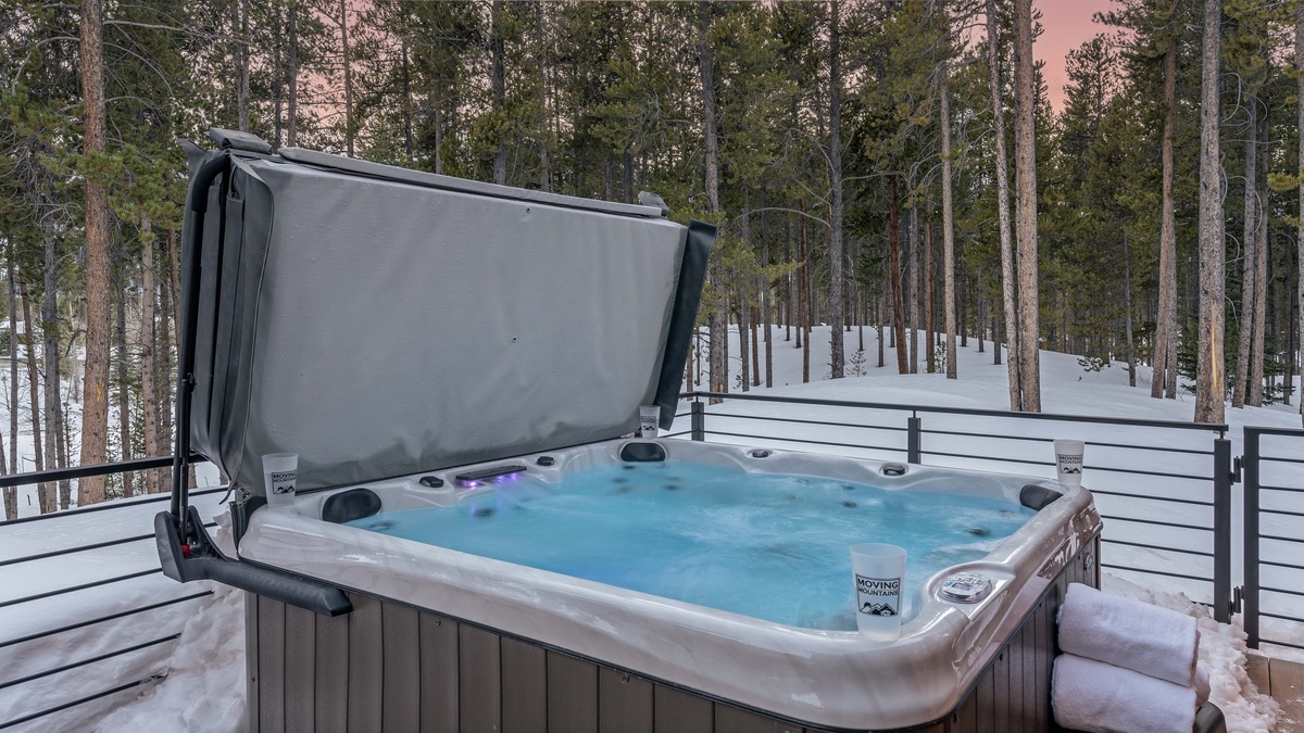 Hot tub #1 on main level deck in winter