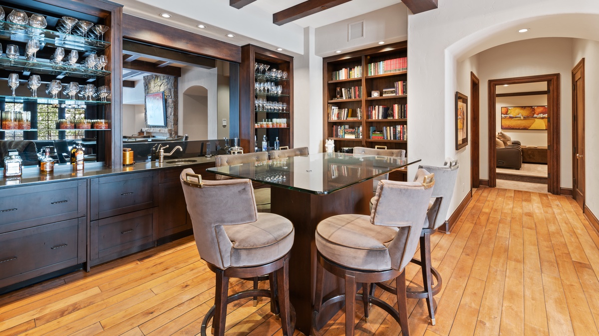 Mix handcrafted cocktails in the lower level's wet bar