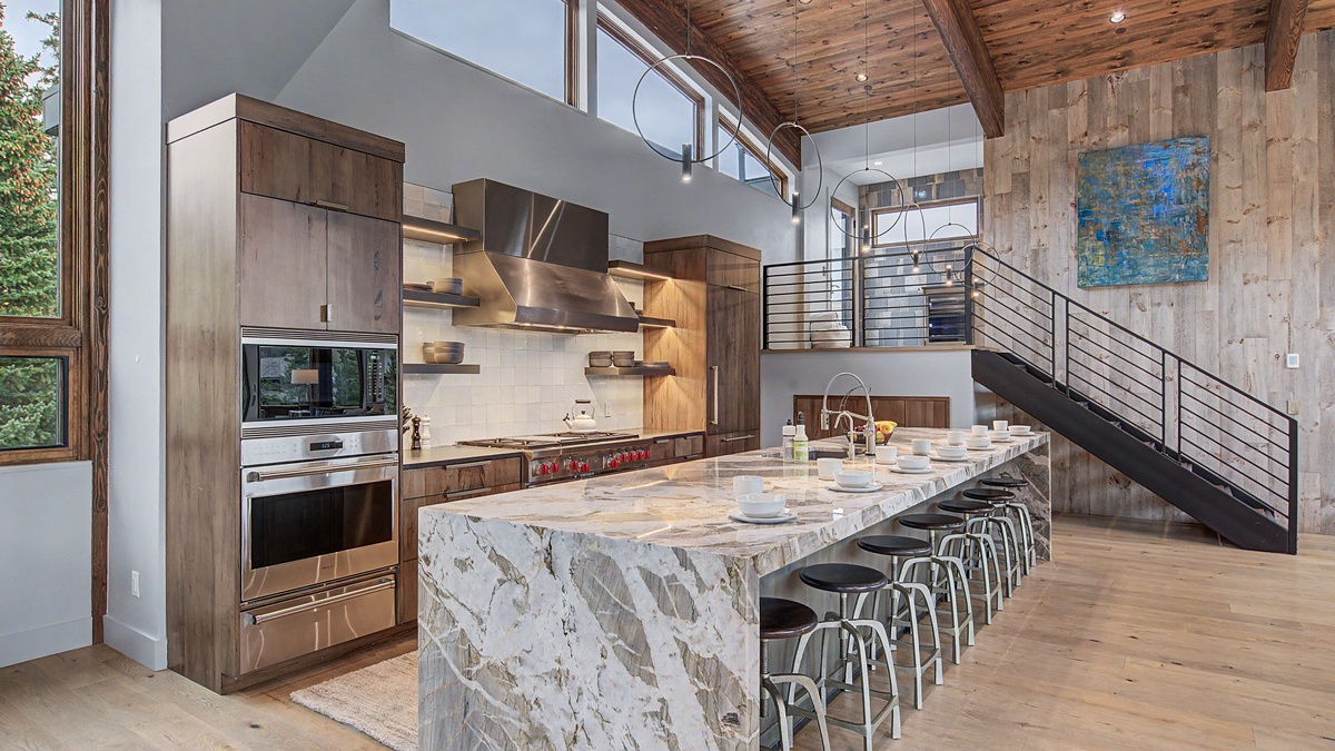 Kitchen, Uppermost Level - Island with bar seating