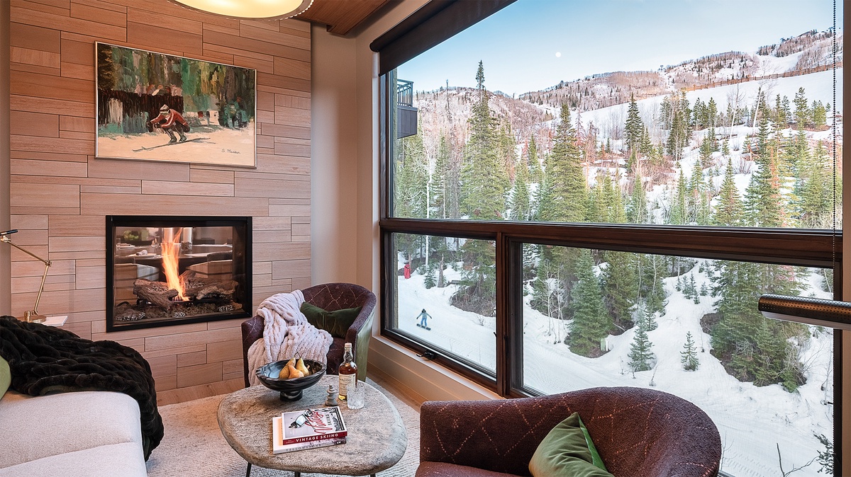 Meditation Room, Main Level - Cozy seating area with fireplace and mountain views