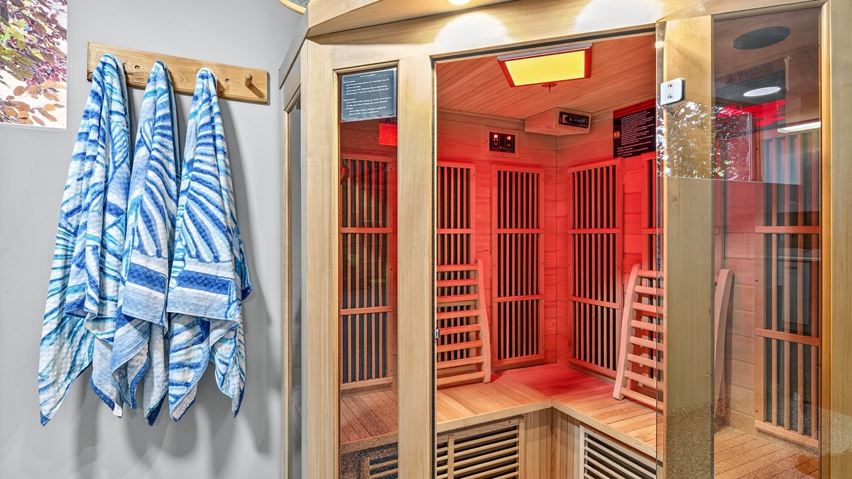 Sauna in garage, Lower Level