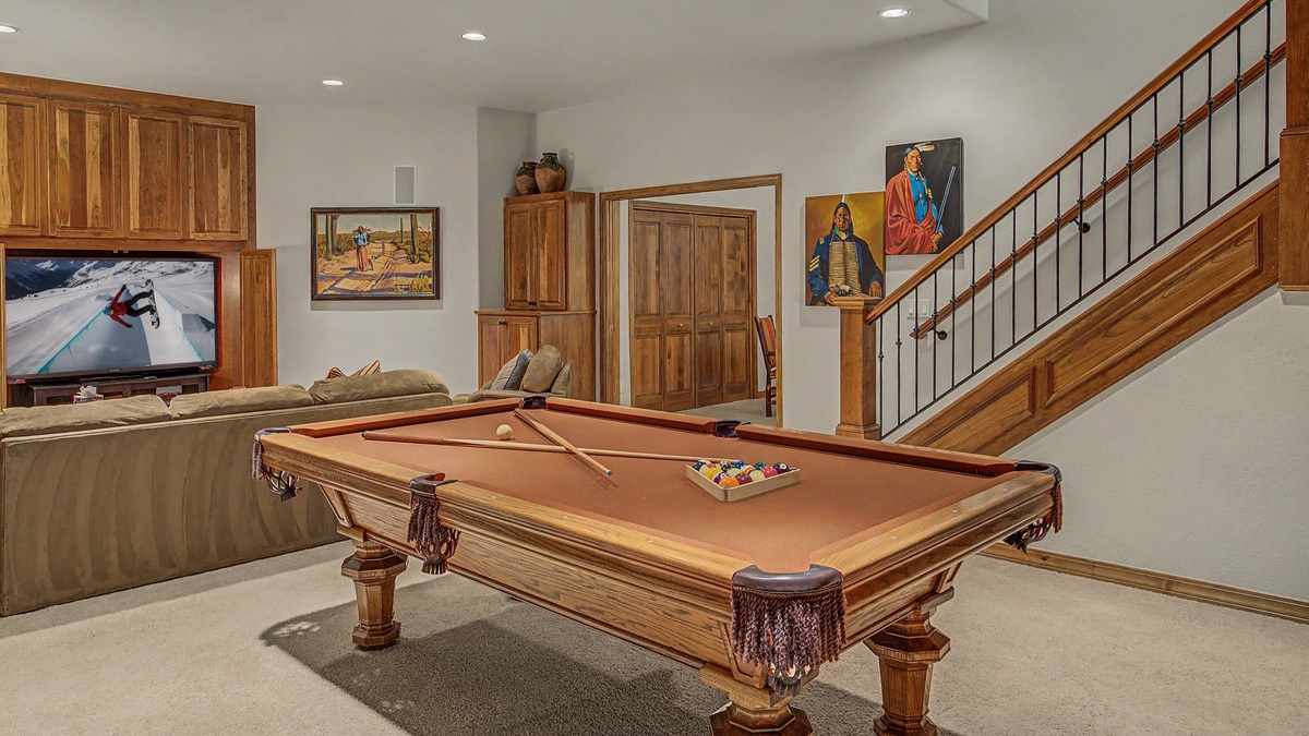Family Room, Lower Level - Pool table beside staircase