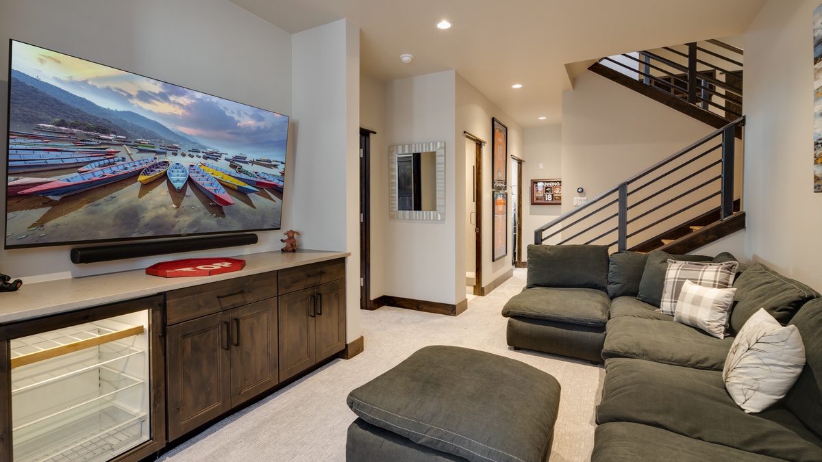 Family room on lower level with TV