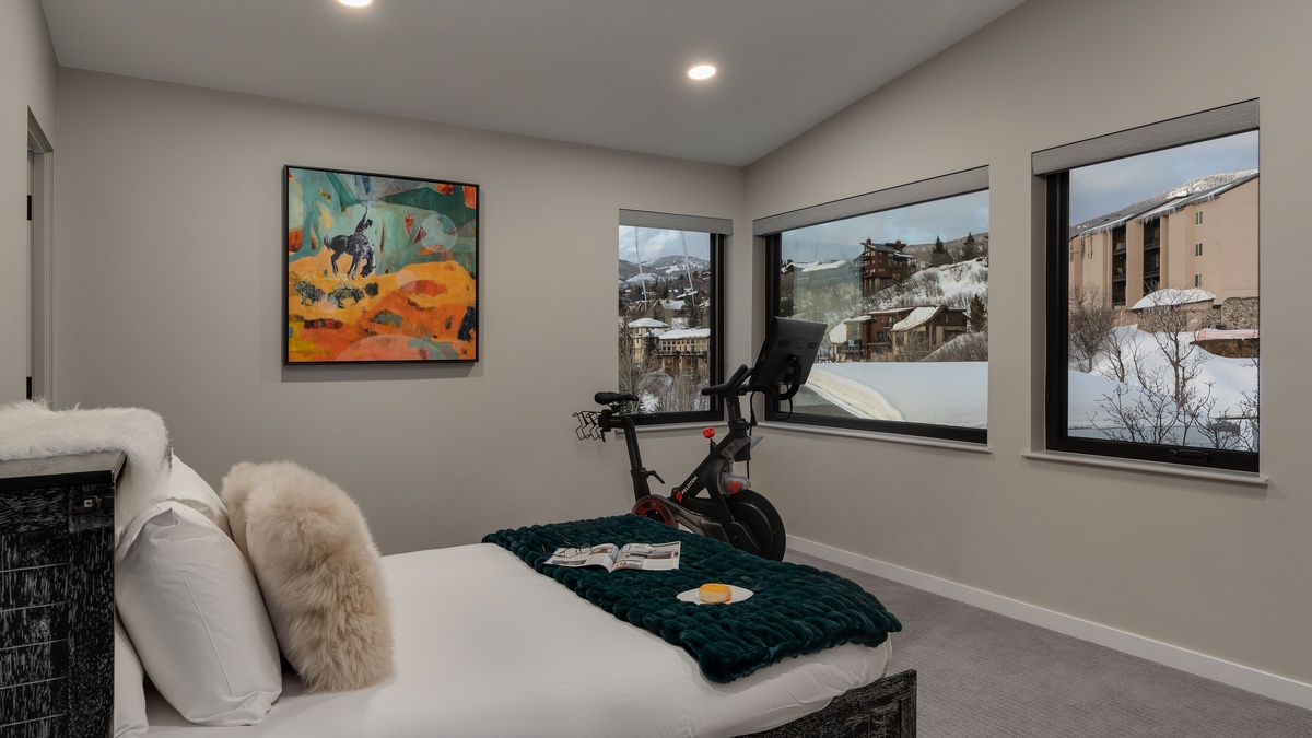 A pull-out queen-size Murphy bed suite on main level with Peloton and private ensuite