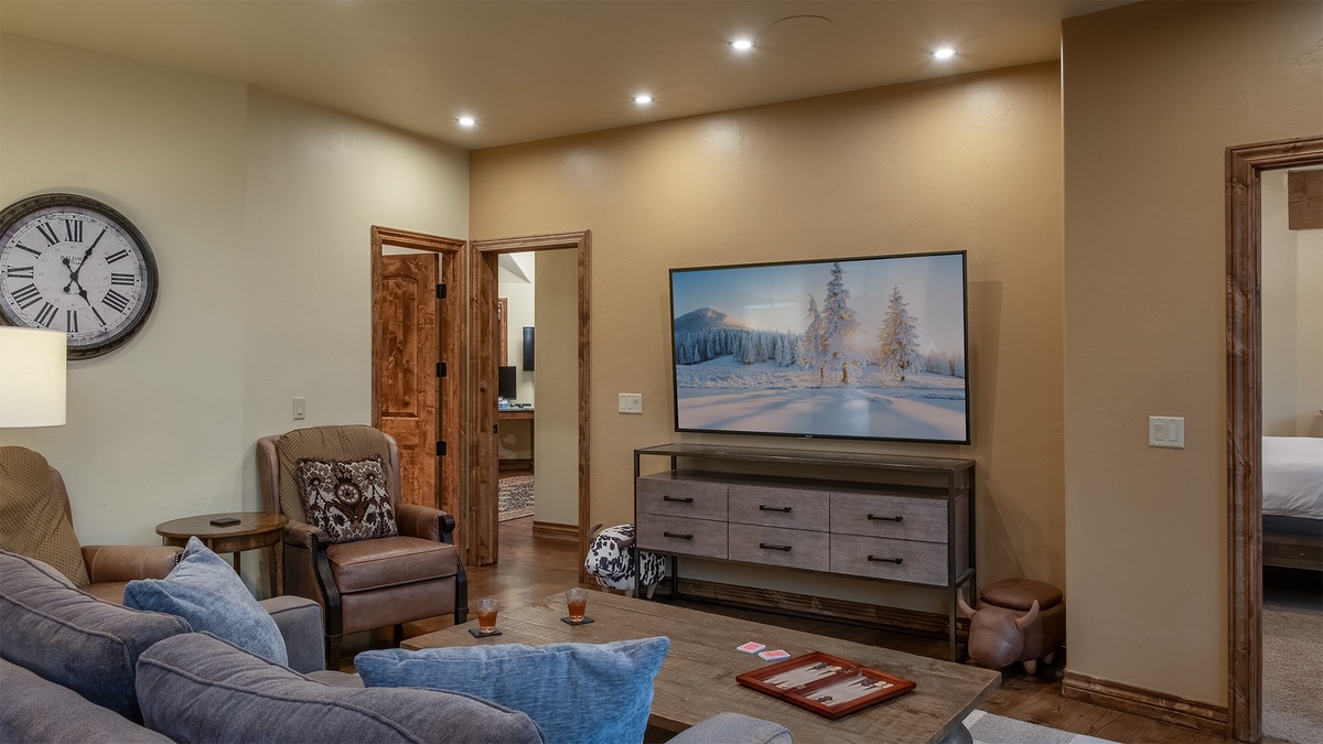 Large media screen off formal living area