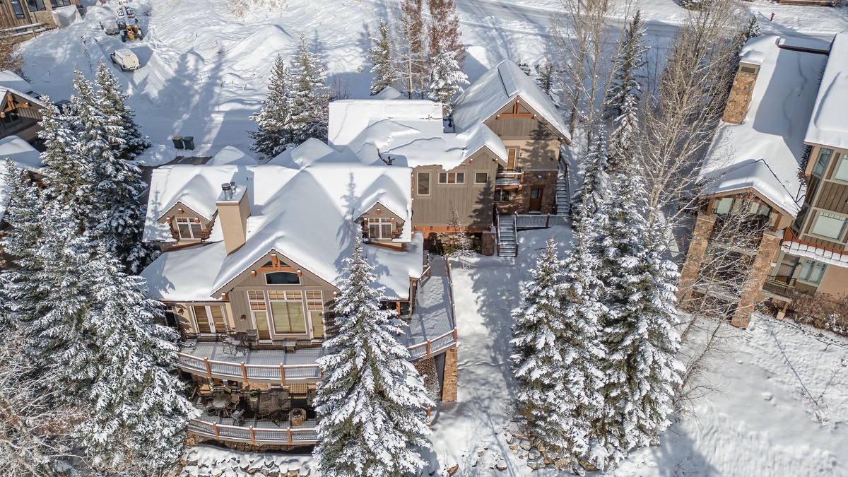 Exterior - Snow-covered alpine home surrounded by tall pines