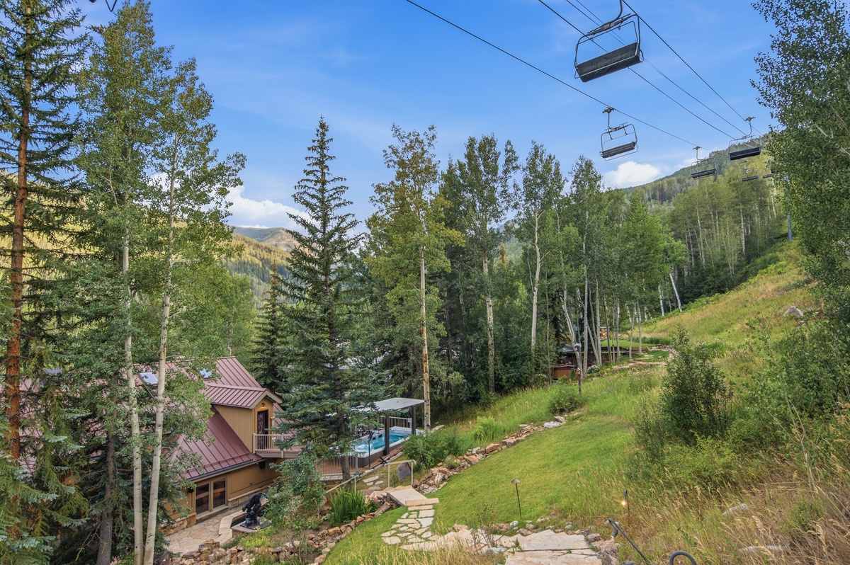 Summer view of backyard and lift