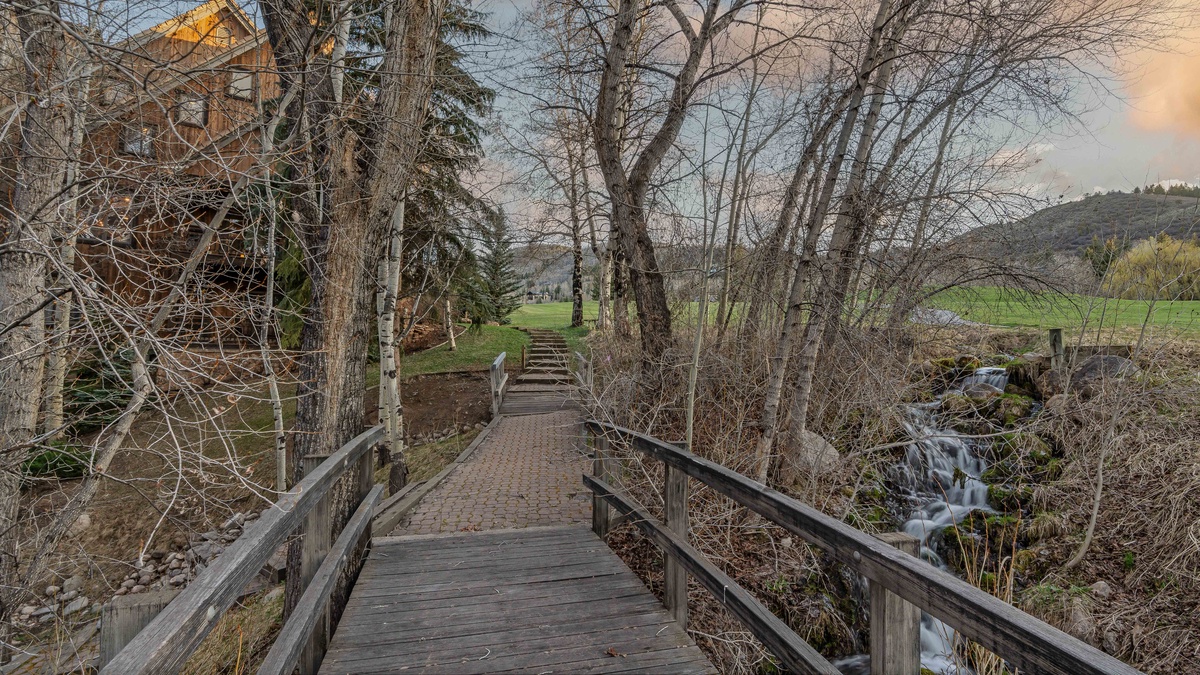 Scenic footbridge with a creek just steps away