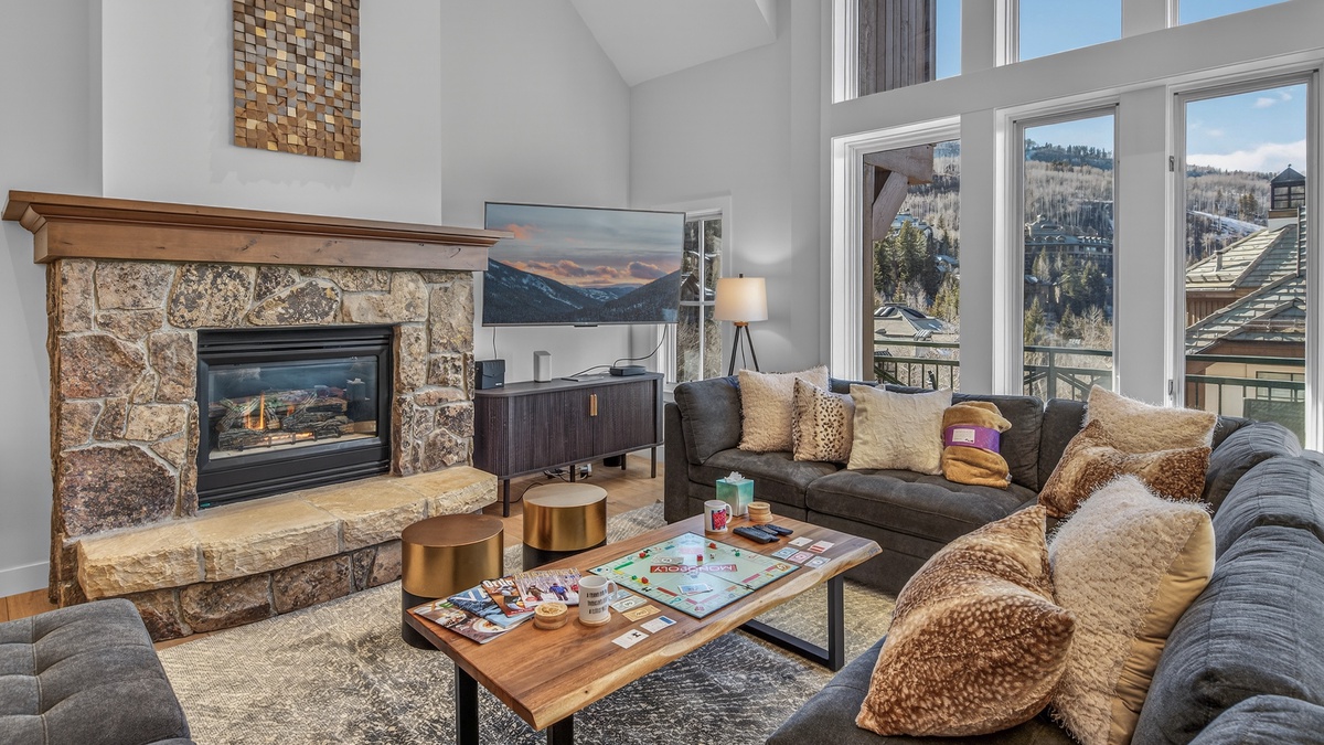 Great Room, Main Level - With fireplace and TV