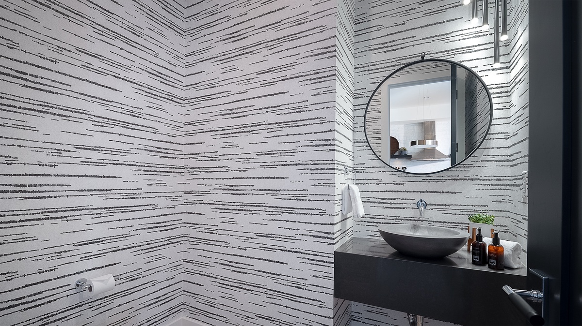 Powder Room, Main Level - Single vanity with round mirror