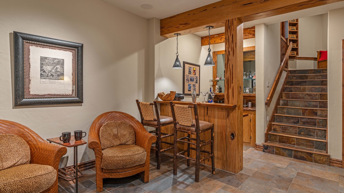 Lower level family room with set bar