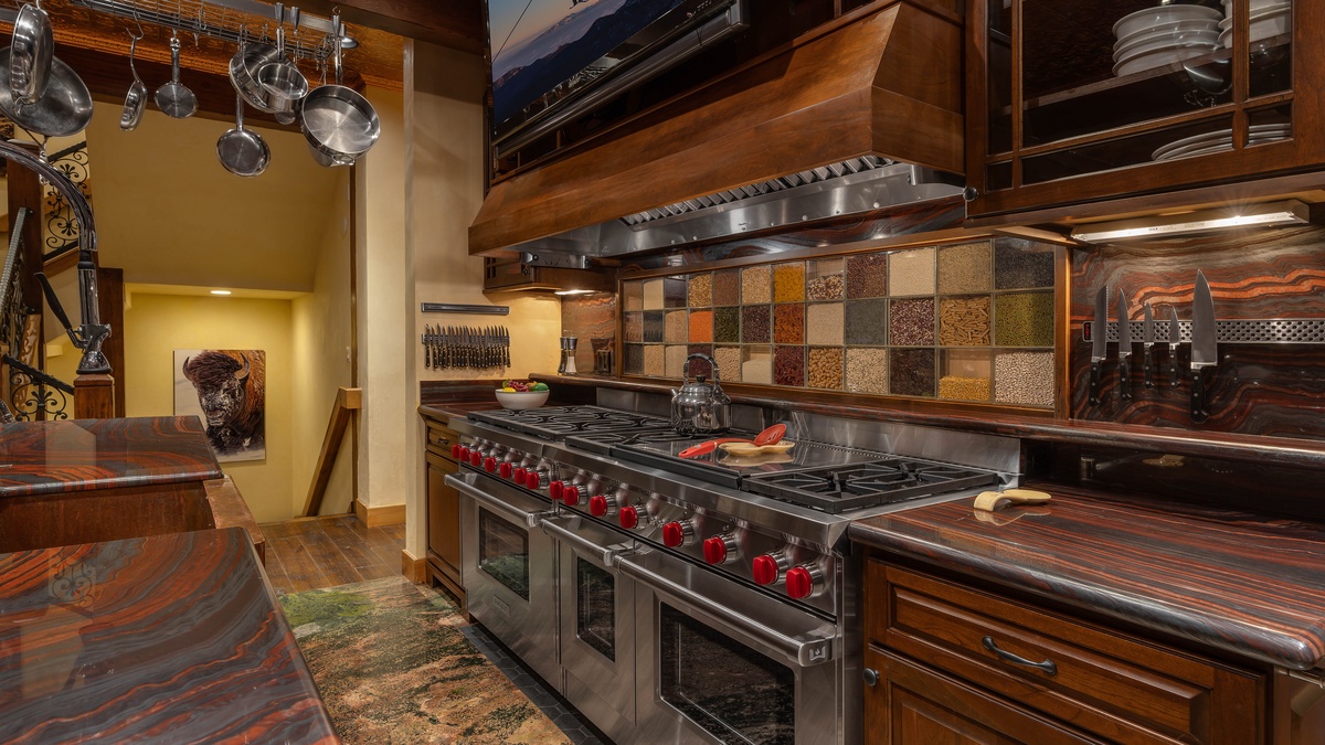 Kitchen, Main Level - Wolf range with 3 ovens and 10 burners