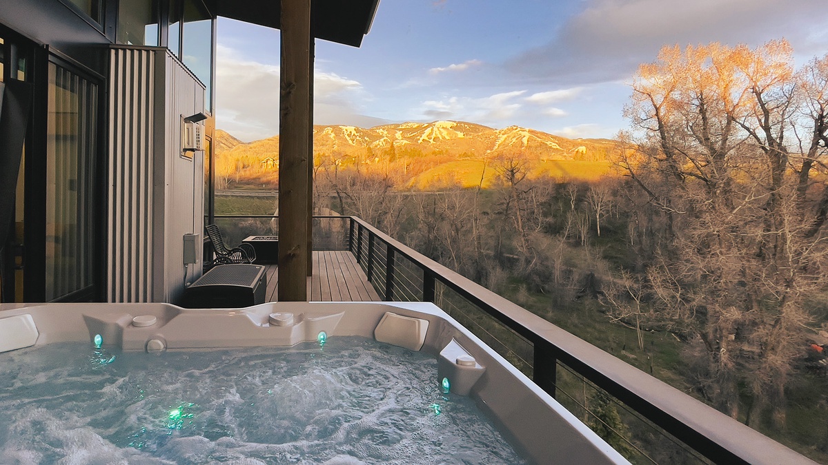 Hot tub with mountain view