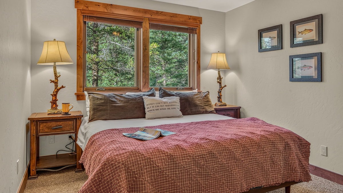 Bedroom 2, Lower Level - King bedroom with forest views