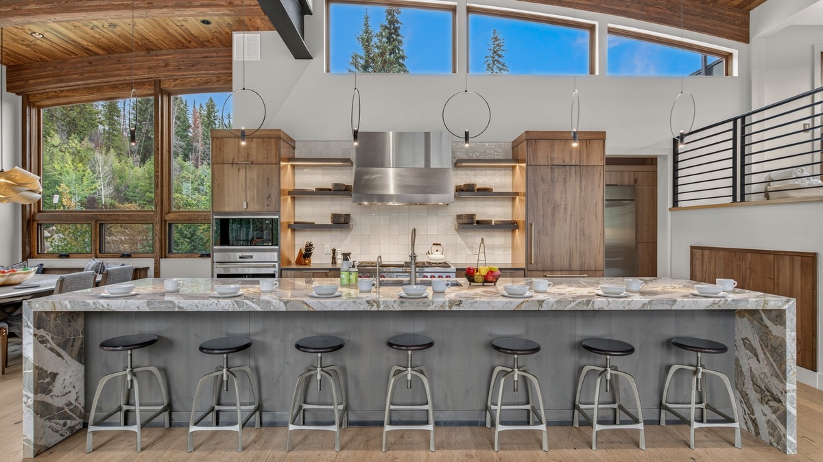 Kitchen, Uppermost Level - Island with bar seating