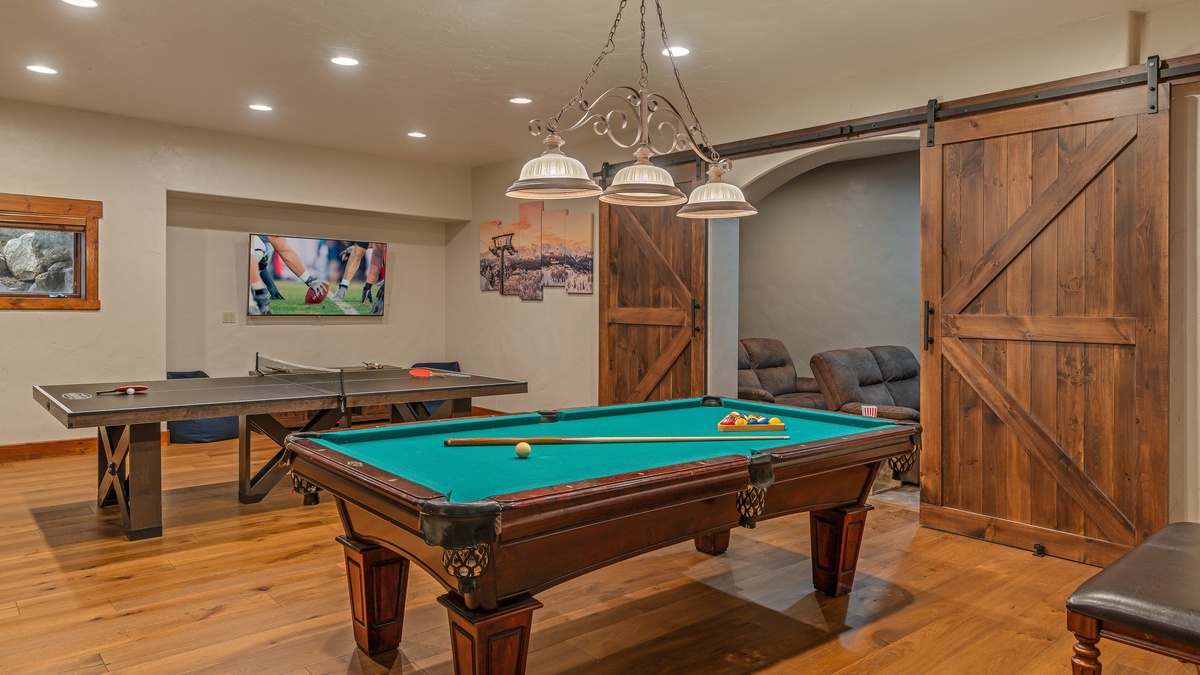 Lower level family room with billiards, movie room, and sauna!