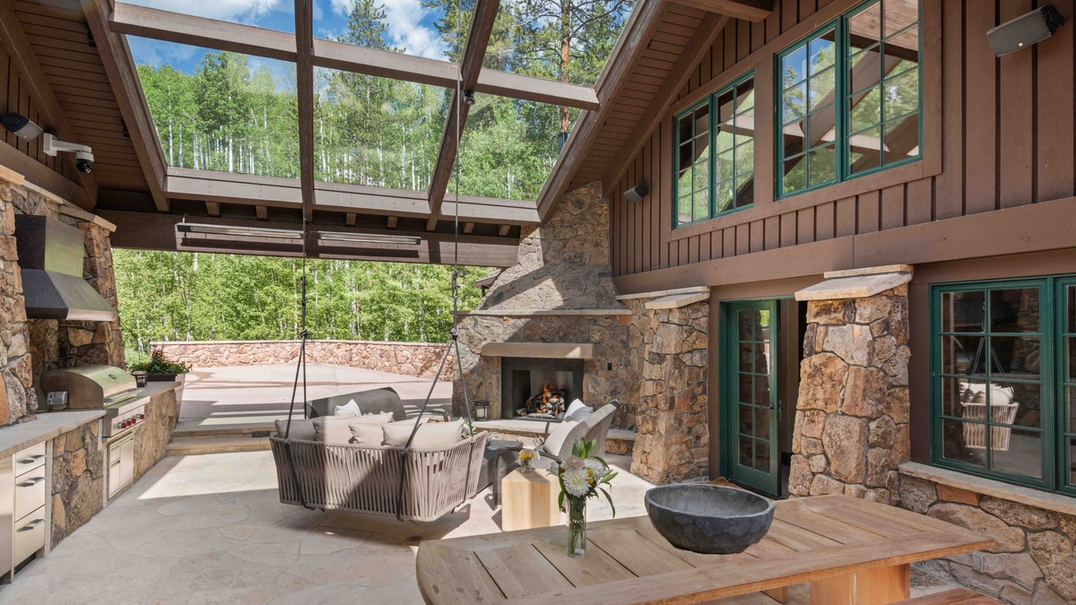 Outdoor living room with dining table