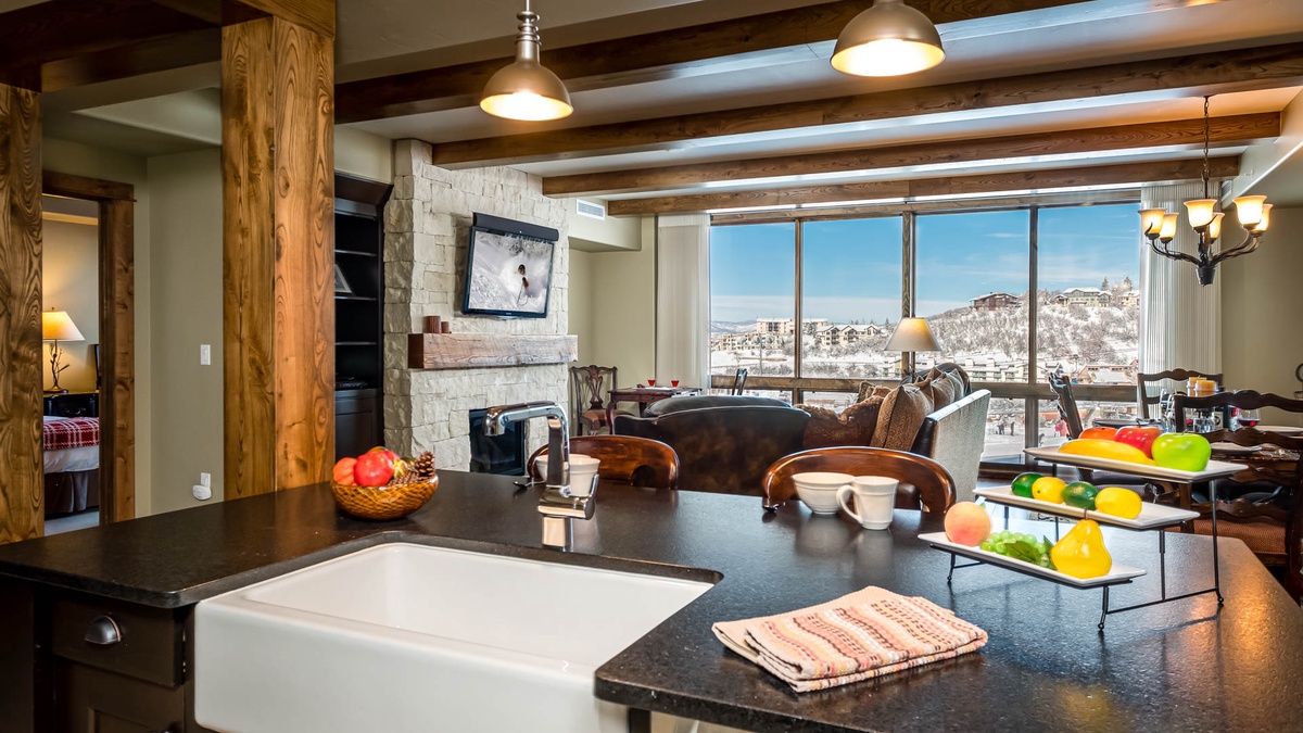 Kitchen, Main Level - With direct views of ski slopes