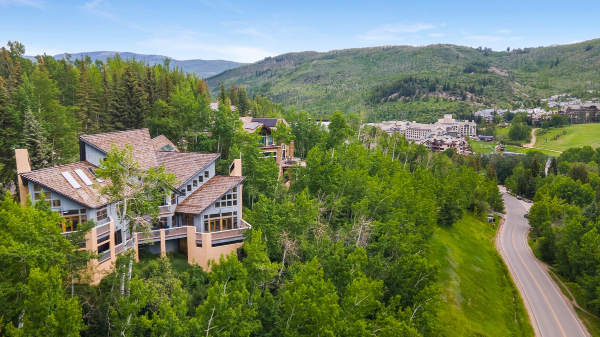 Aerial exterior view surrounded by forest