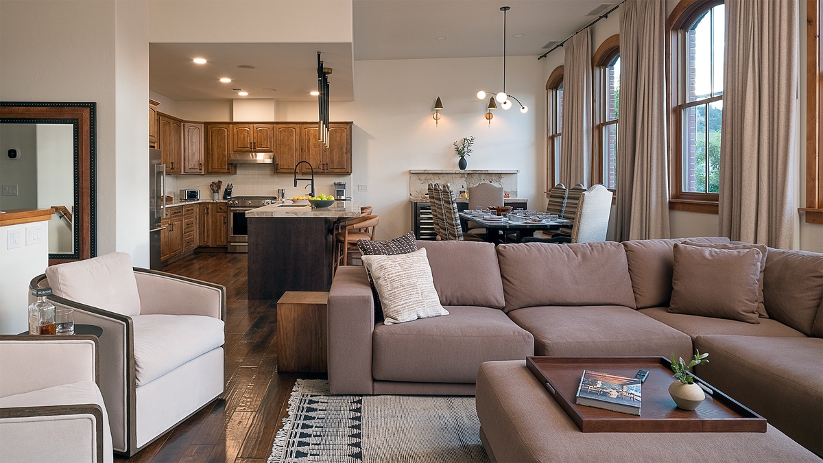 Great Room, Main Level - Seating area beside kitchen and dining area