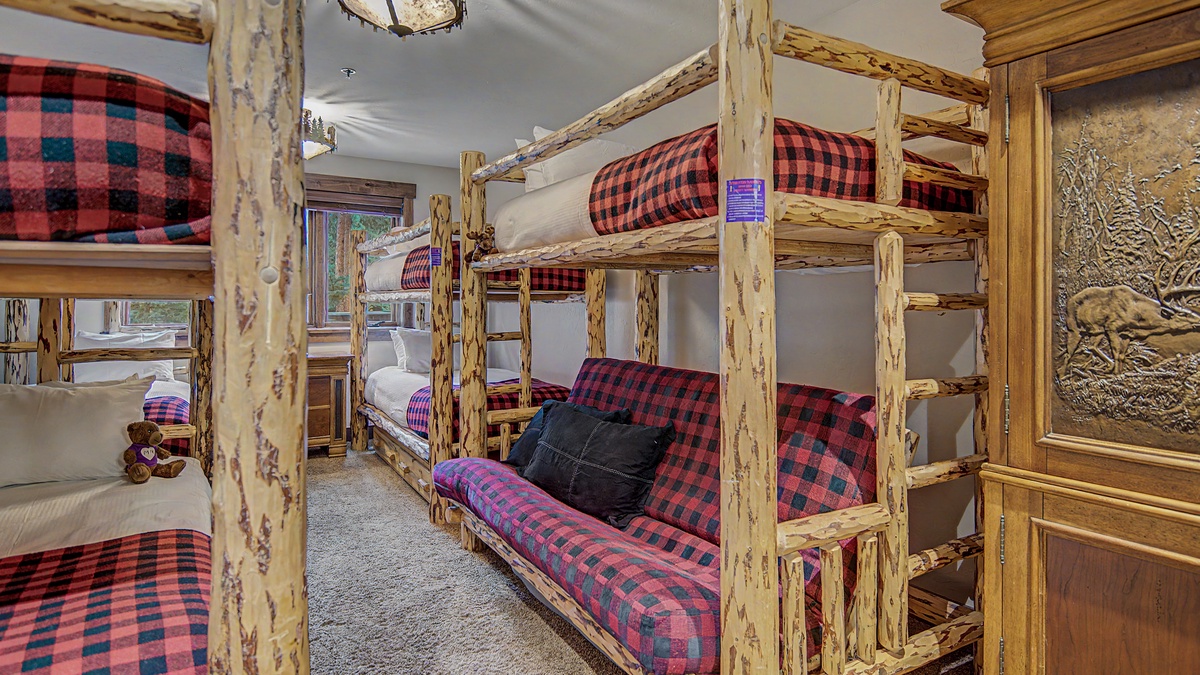 Bedroom 3, Lower Level - Three twin-over-twin bunk beds and one twin-over-sofa bunk bed
