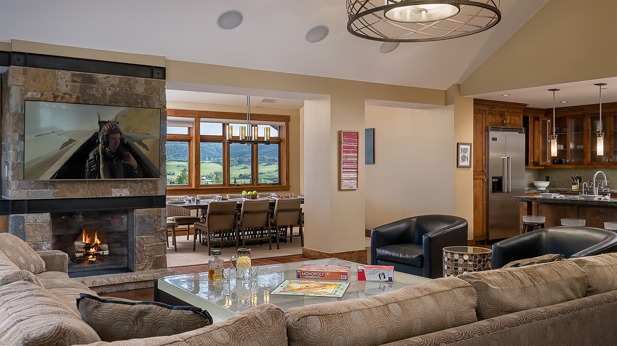 Great Room, Main Level - With fireplace and TV
