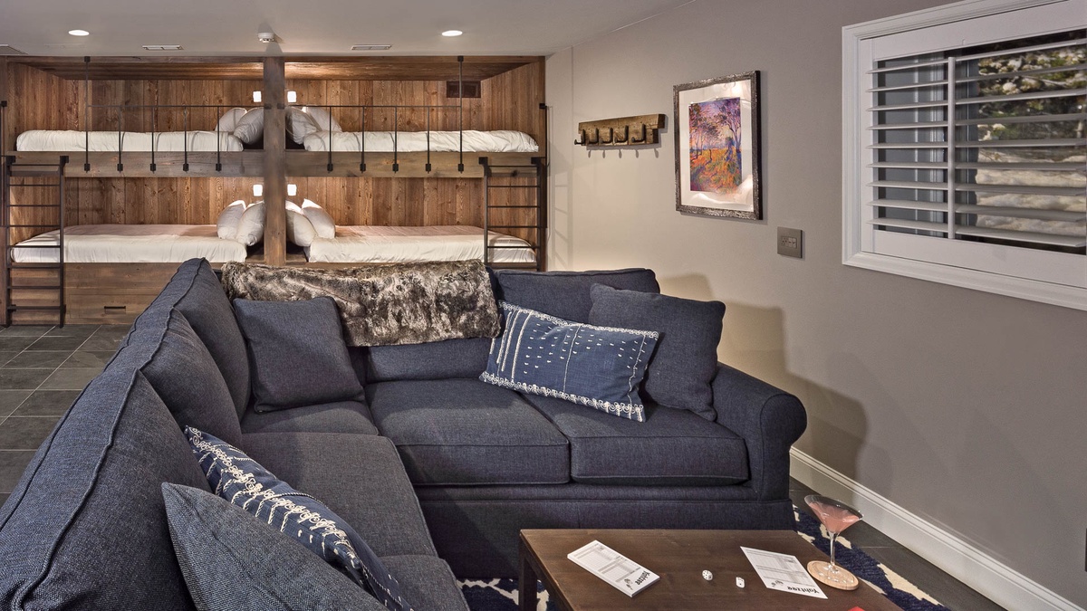 Lower level family room with bunk beds