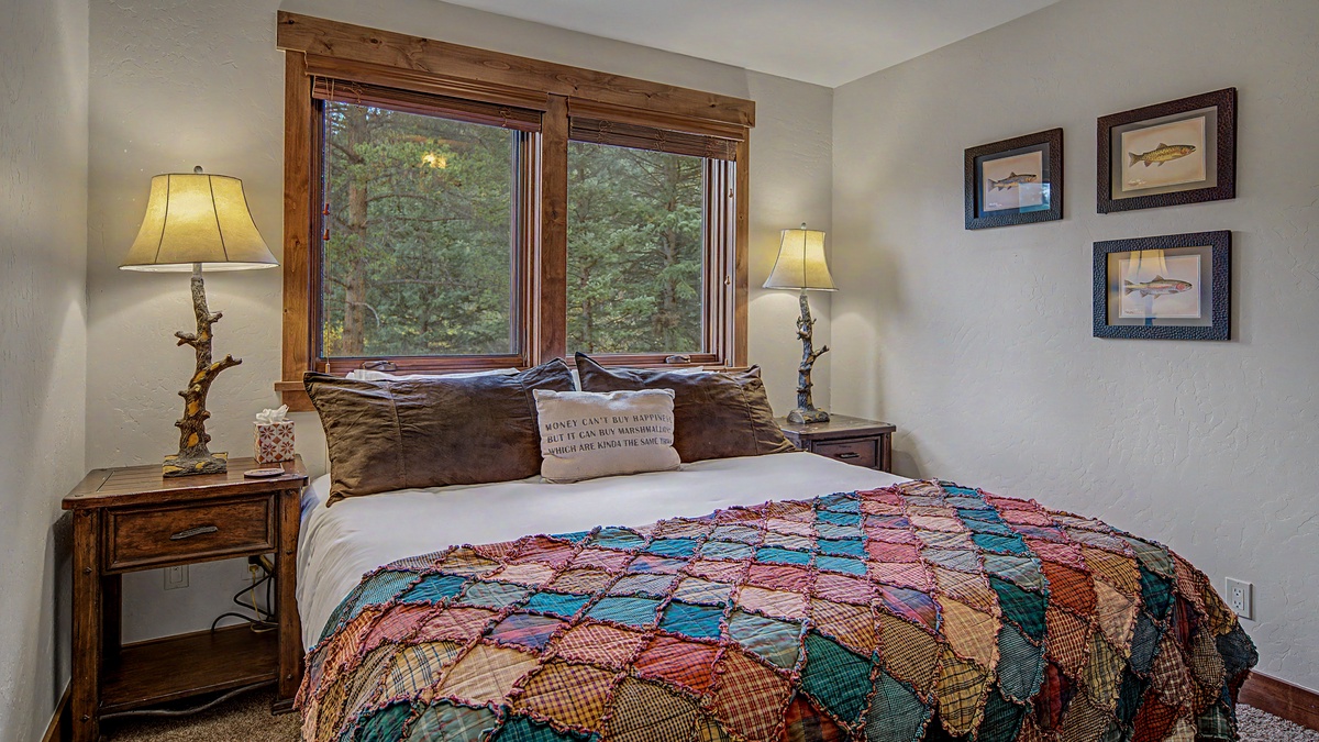 Bedroom 2, Lower Level - King bedroom with forest views