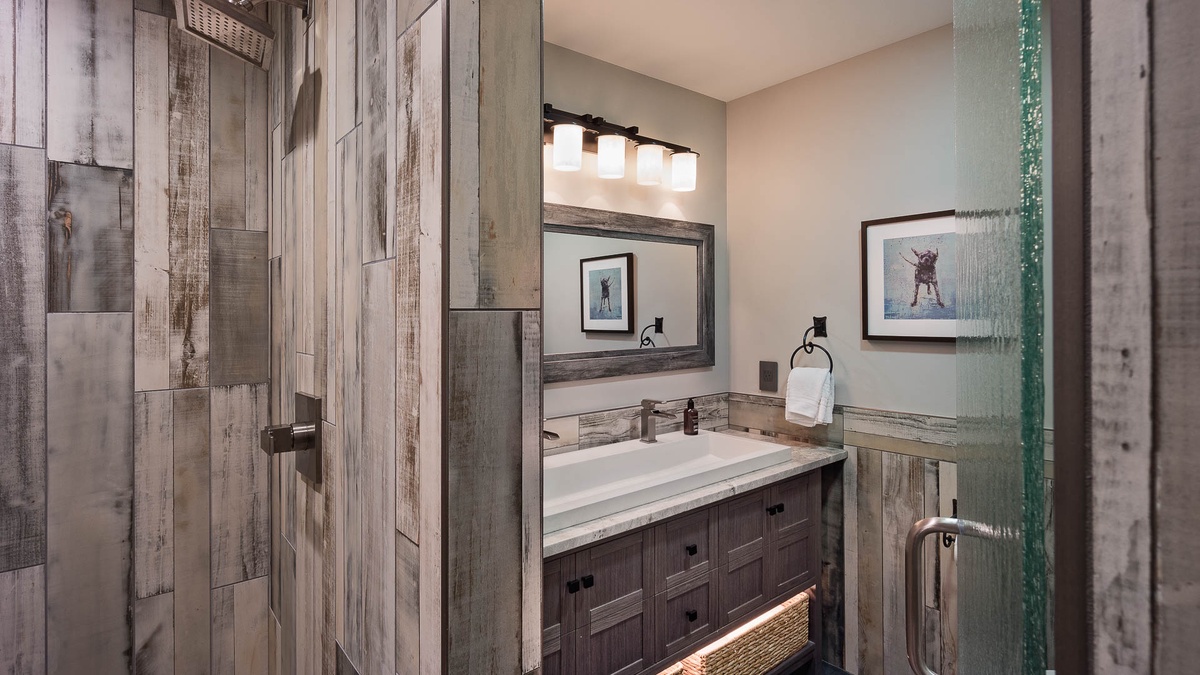 Shared bathroom on lower level