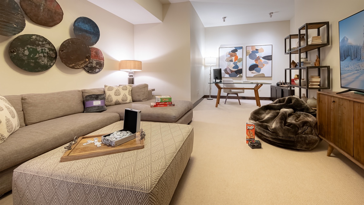 Family Room, Main Level - With sectional seating and workspace nook
