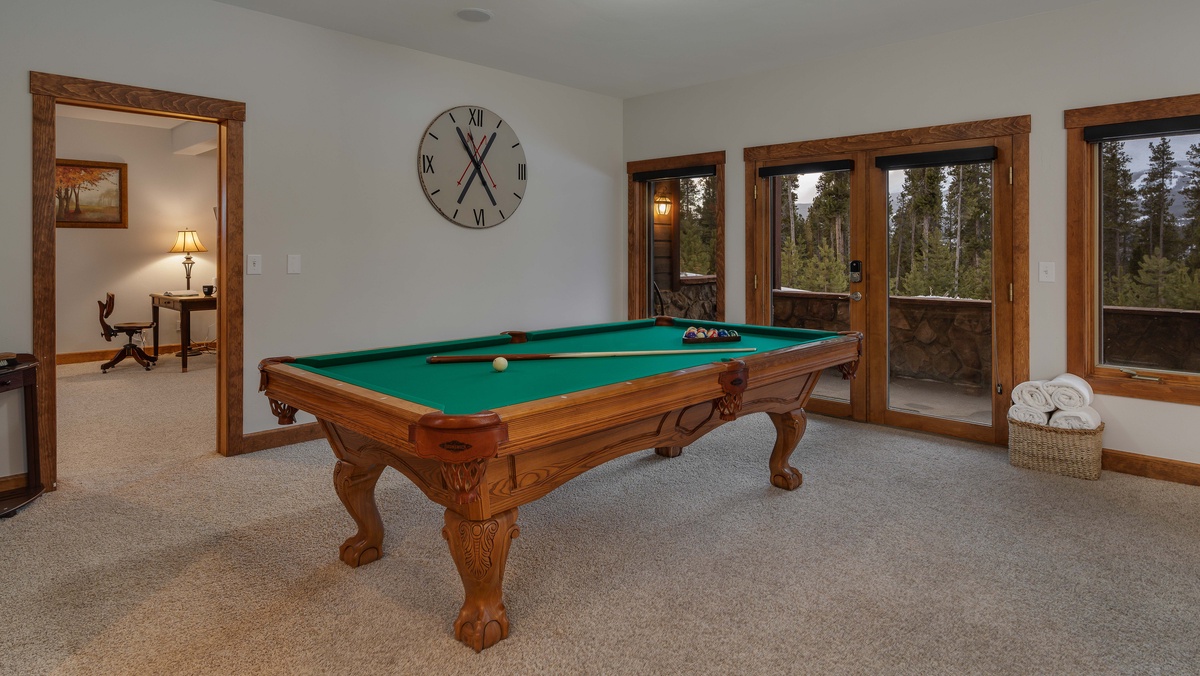 Pool table on lower level