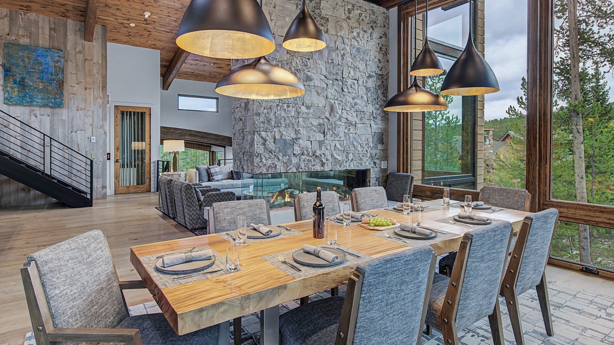 Dining Area, Uppermost Level - Table with seating beside large windows