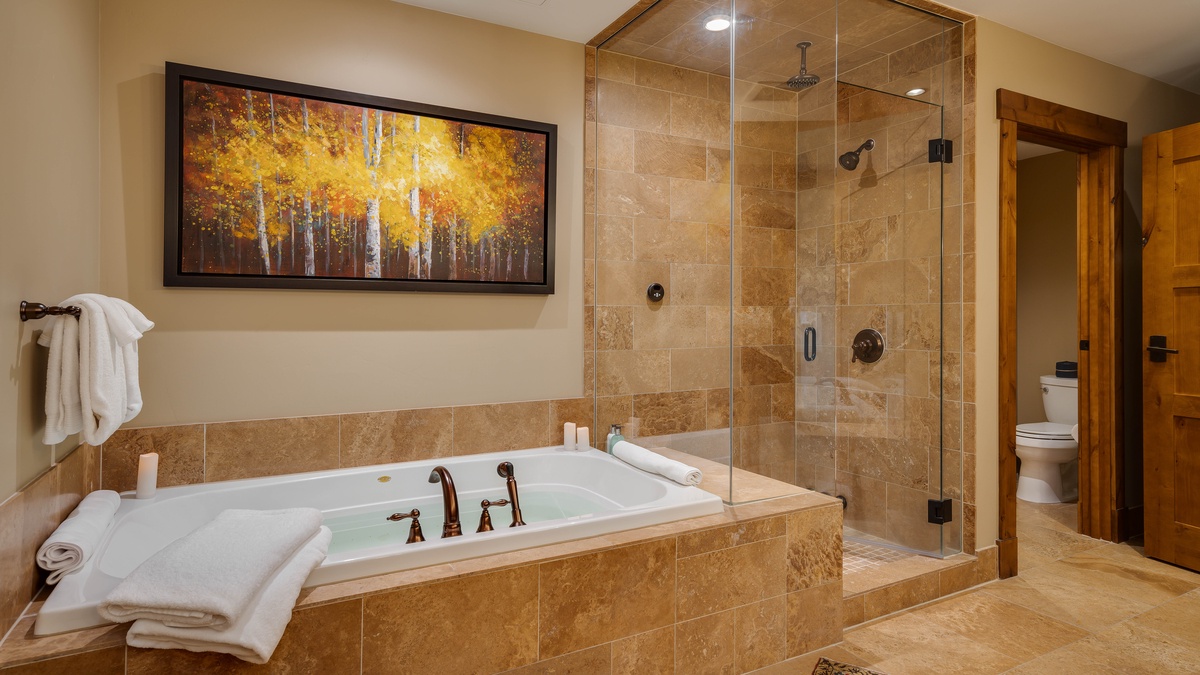 Bedroom 1, Main Level - Ensuite with soaking tub and walk-in shower