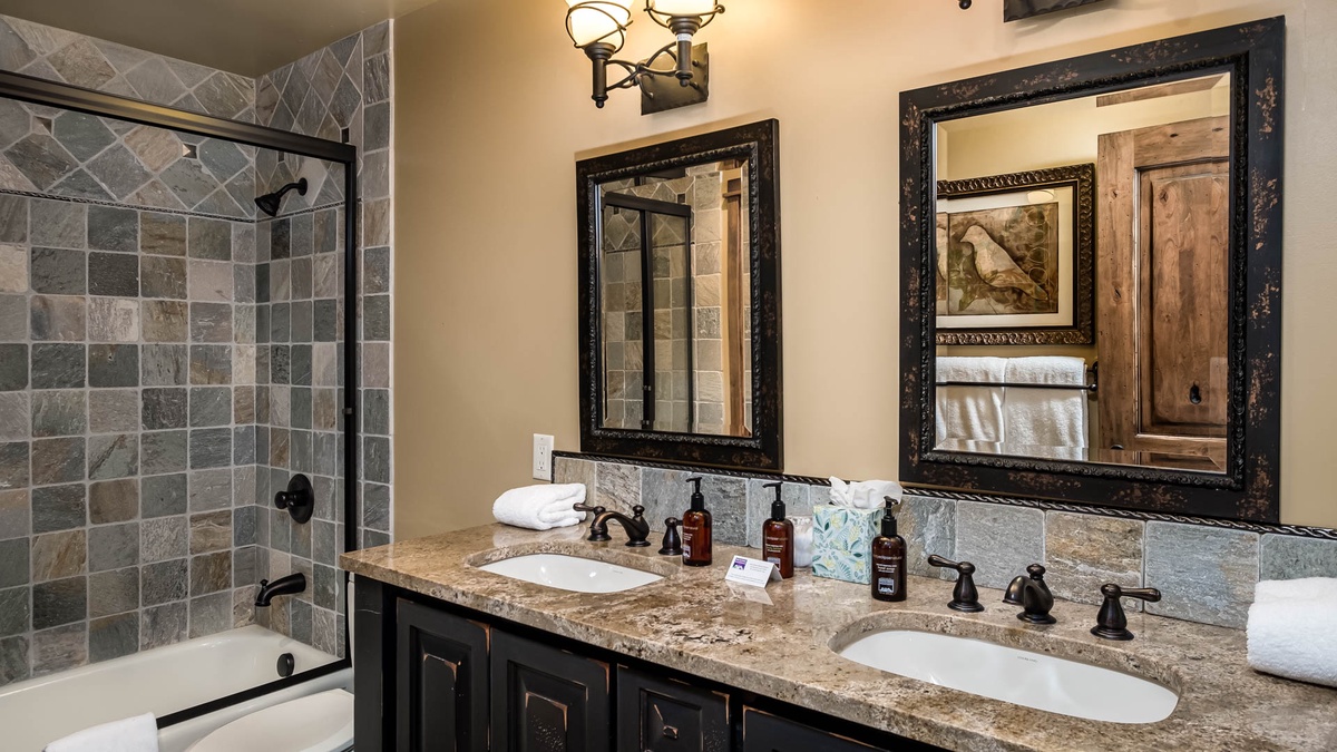 Shared bathroom on lower level