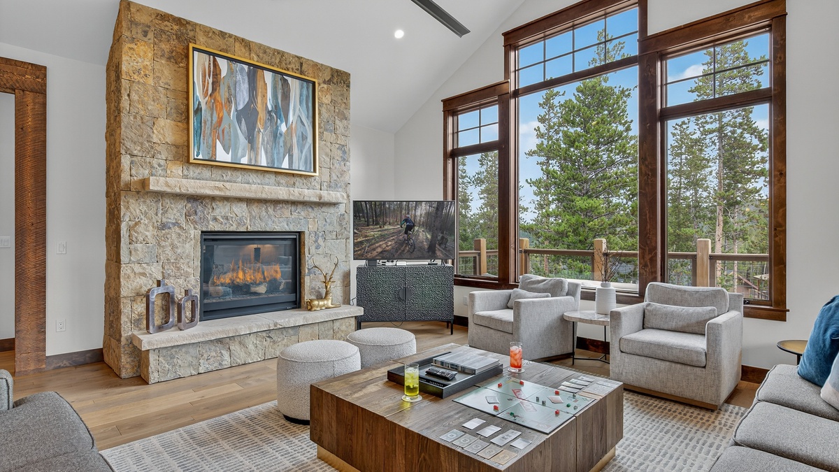 Great Room, Main Level - With fireplace & views