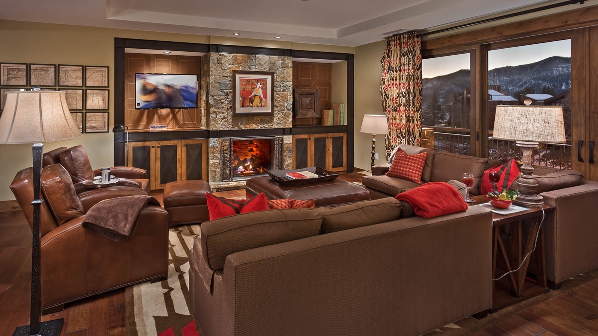 Great Room, Main Level - With fireplace and TV
