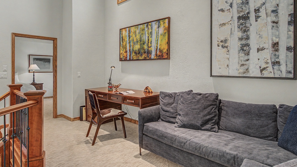 Loft, Upper Level - Desk workspace with sofa seating