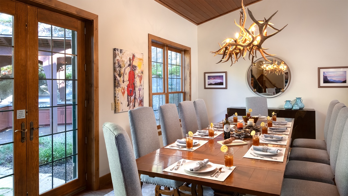 Dining area with patio and hot tub access