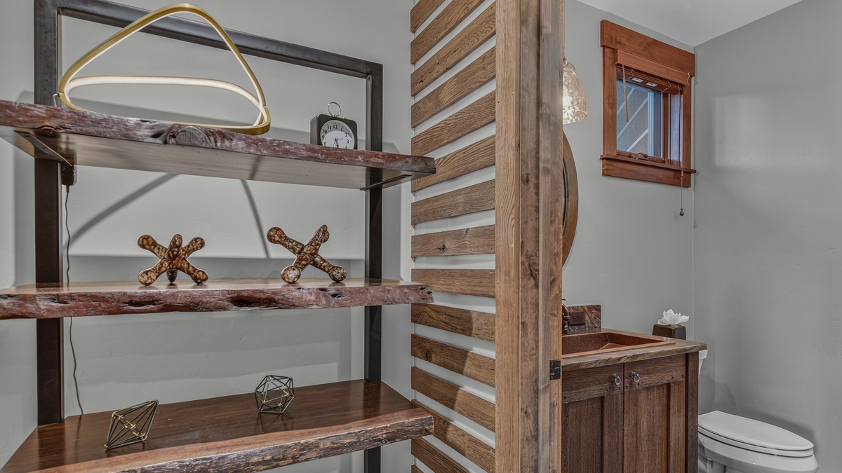 Powder Room, Main Level - Vanity with shelving