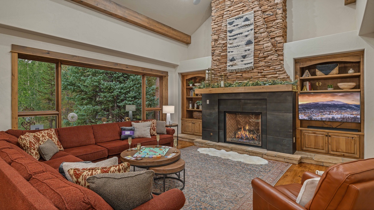 Main level great room with brand new fireplace